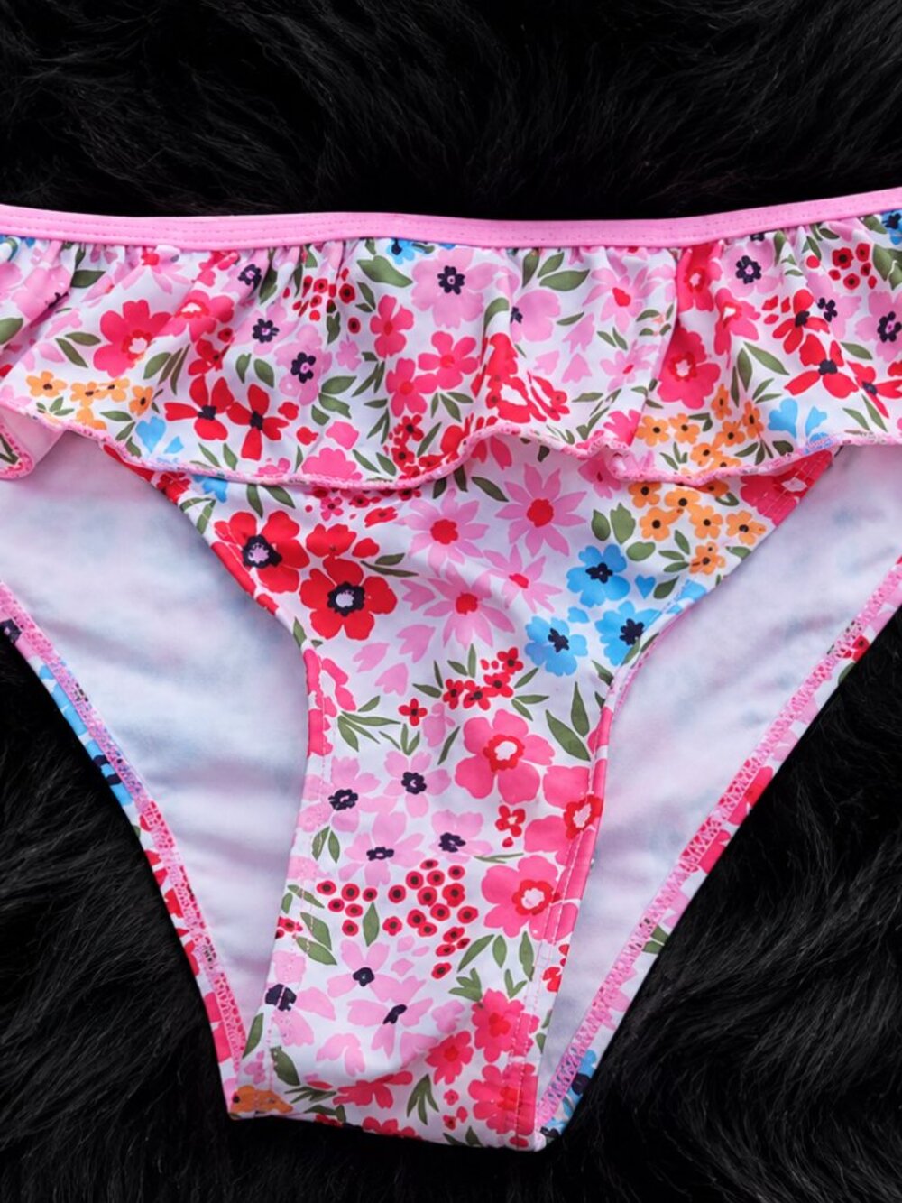M Women's Pink Floral Bikini Bottom w/ Ruffles Bathing Suit Beach Pool Swimsuit
